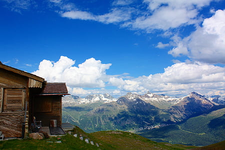Chalet, Engadin, Szwajcaria, góry, alpejska, Alpy, krajobraz