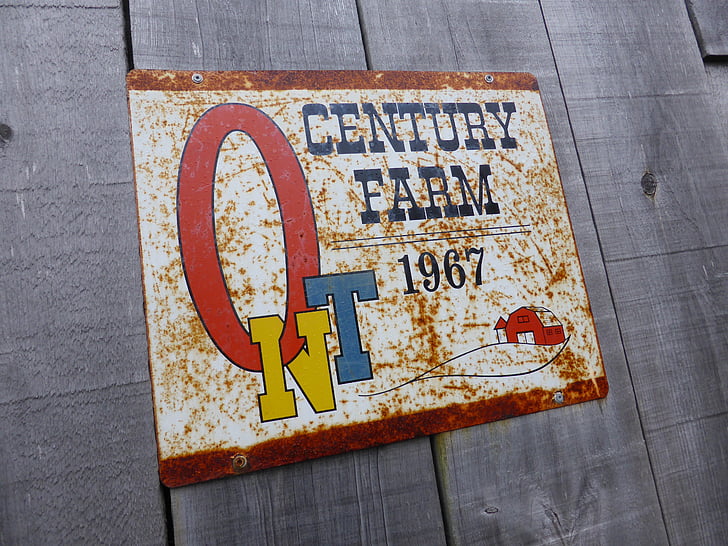 Vintage, znak, stoletja kmetije, 1967, starinsko, skedenj odbor, zarjaveli
