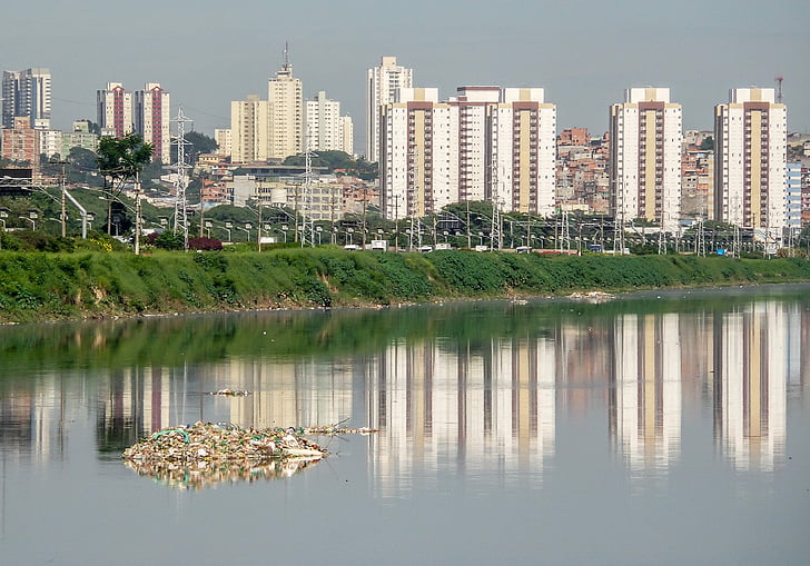 papirkurven, floden pines, murbrokker, forurening, selskabsdyr flaske, kloak, São paulo