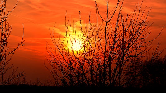 слънце, вечерта, залез, Зарево, небе, природата, оранжев цвят