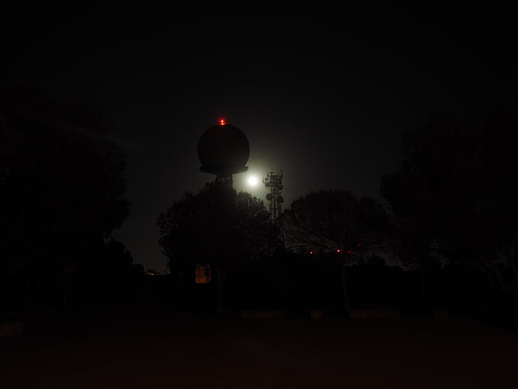radar equipment, balloon-like, dark, gespentisch, at night, weird, ball