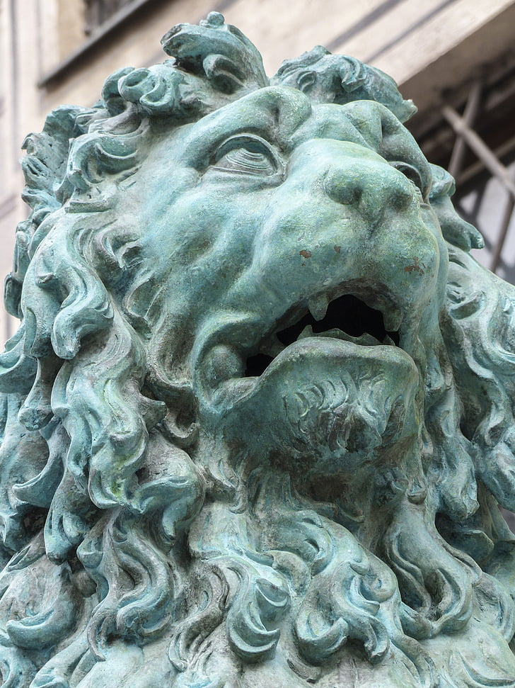 León, estatua de, cabeza, escultura, Munich, Baviera, ciudad