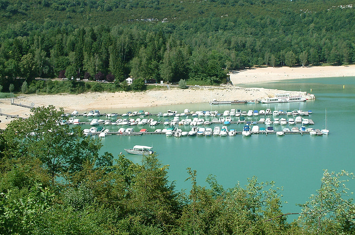 háttér, Marina, hegyi tó, Franciaország, csónakok, csónak, Bay