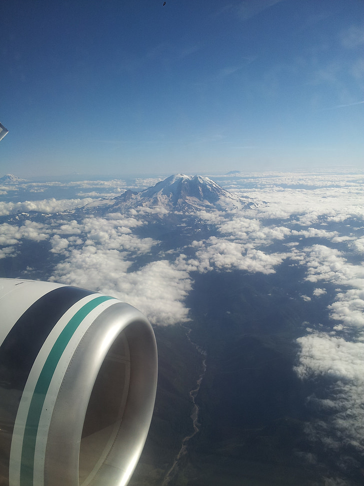 jetmotor, Mount St. helens, Oregon, skyet himmel, fly