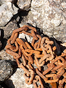 cadena, antiguo, hierro, óxido de, enlaces, oxidado, rústico