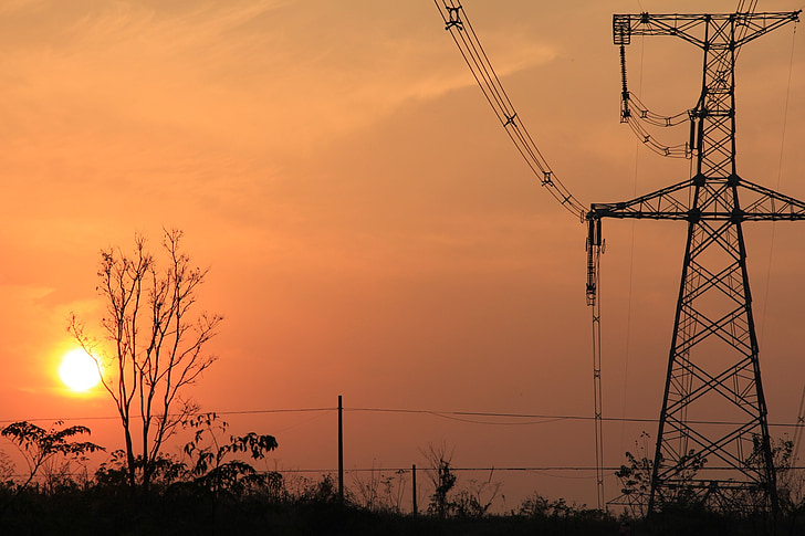 sunset, transmission tower, the scenery