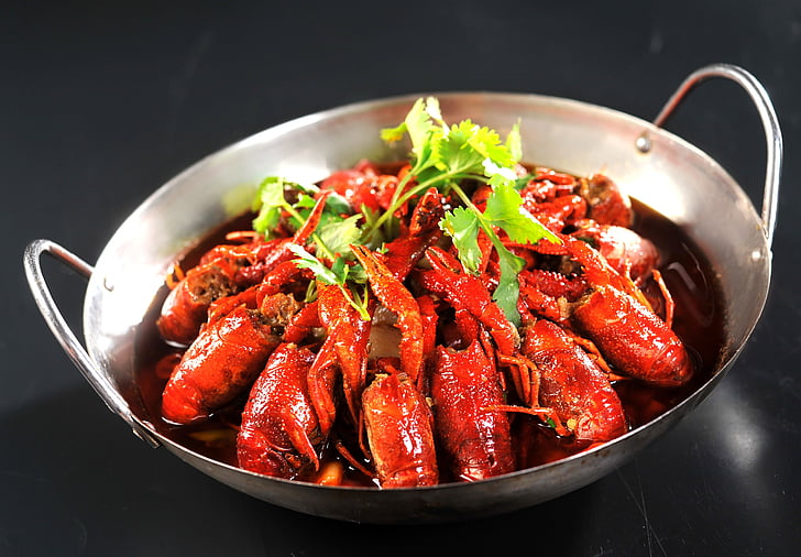 crayfish, oil stew, food, gourmet, hunan, coriander, seafood