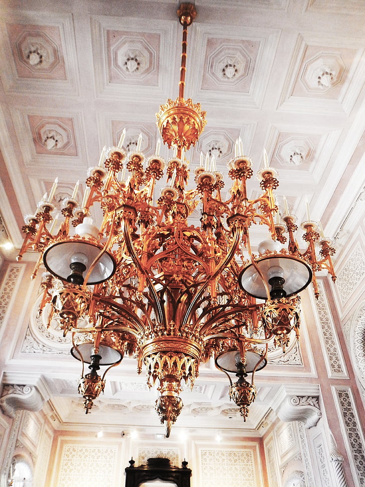 chandelier, gold, palace, castle, luxury, generous, royal