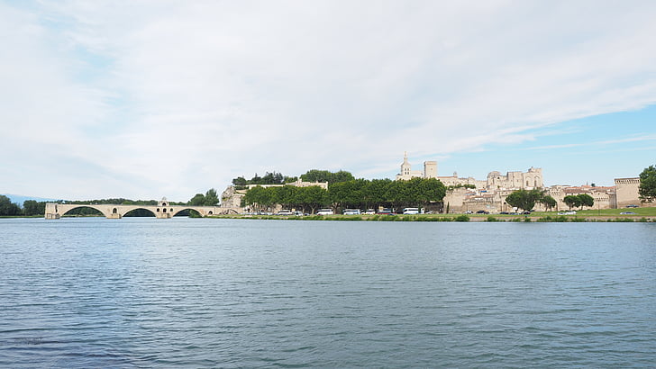 Avignon, Miasto, widok na miasto, Mur miejski, Rzeka, Rodan, Katedra