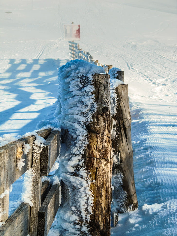 foothills of the alps, mountains, winter, snow, fence, wood, austria