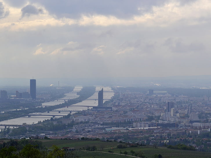 Vienna, bầu trời, khối, sông Danube, cảnh quan thành phố, Áo, thủ đô