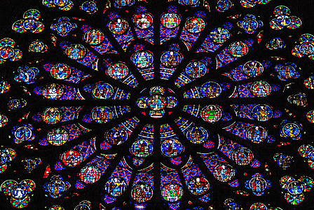finestra de vidre, roseta, finestra de l'església, Notre-dame, resum, patró, fons