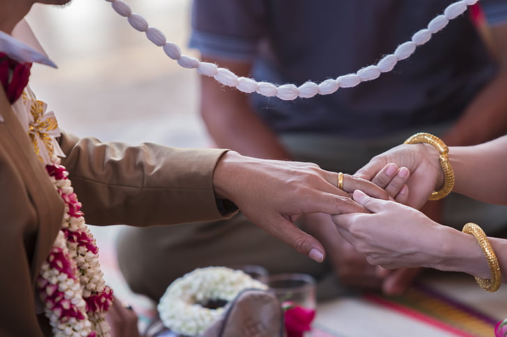 zapojení, Prsten, Svatba, pár, tradice, rukama