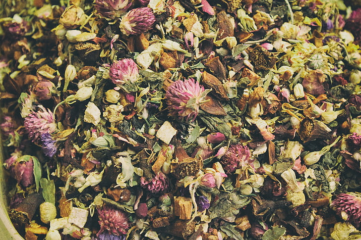 té, hojas, mixto, bebida, saludable, a base de hierbas, seco