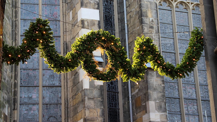 Christmas, décoration, Festival, vert, lumières, ville