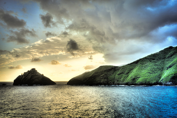 nuva hiva, Marquesasøyene, fransk polynesia, Sør-Stillehavet, Storm skyer, solnedgang, natur