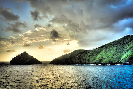 nuva hiva, Kepulauan Marquesas, Polinesia Perancis, Pasifik Selatan, awan badai, matahari terbenam, alam