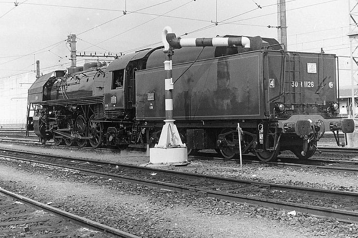 Локомотив, влак, железопътните, пара, влак с парен локомотив, SNCF, релси