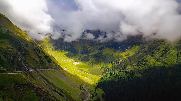 Rumunija, kalnai, dangus, debesys, slėnis, dauba, tarpeklis