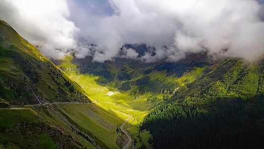 Румунія, гори, небо, хмари, Долина, Байрак, ущелині