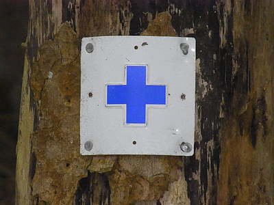 hiking, trail, indicator, cross, blue, orientation