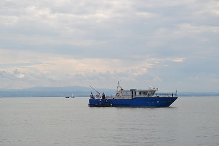 barco da polícia, Lago de Constança, guarda de mar, nuvens, céu, nave, polícia