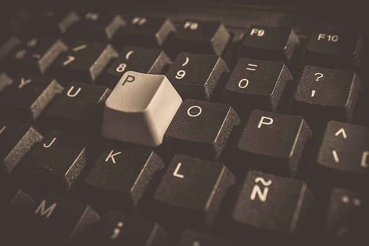 black and-white, business, close -up, communication, computer, display, keyboard