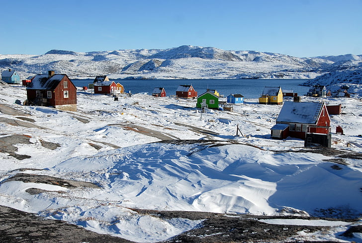 Grönland, rodebay, oqaatsut, buz, kar, dağ, Kış