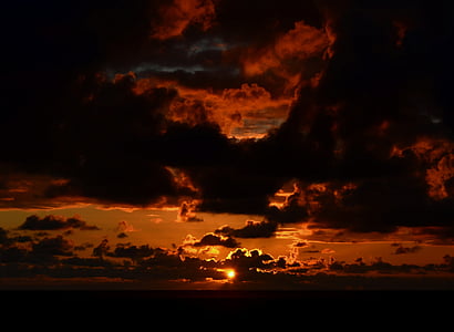 sunset, mood, abendstimmung, lighting, evening sky, clouds, north sea coast