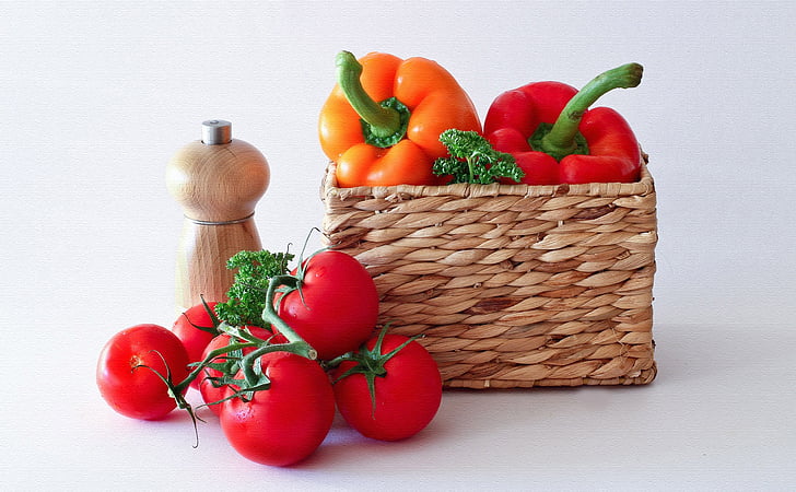 tomatid, paprika, toidu, köögiviljad, maitsev, punane, vitamiinid