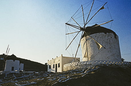 Grécia, Ios, ilha grega, moinho de vento, sol de noite, somaia, Cyclades
