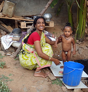 India, madre, bebé, baño, niño, cultura, personas