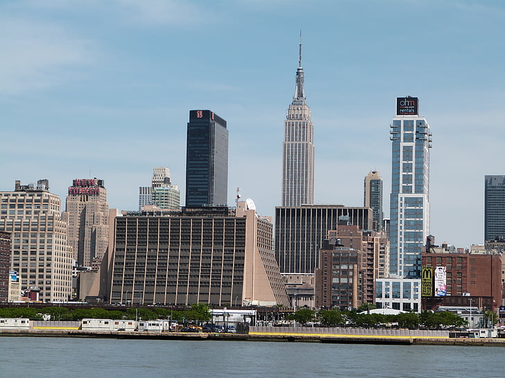 New Jersey-ben, New York-i, Empire state building, Manhattan, víz, NY, nagy alma