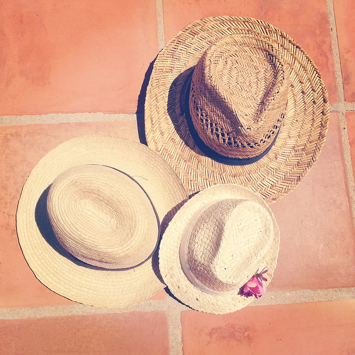 hoed, familie, zomer, stro