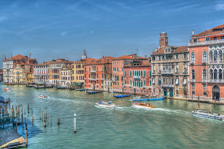 Wenecja, Włochy, Architektura, Grand canal, łodzie, Europy, wody
