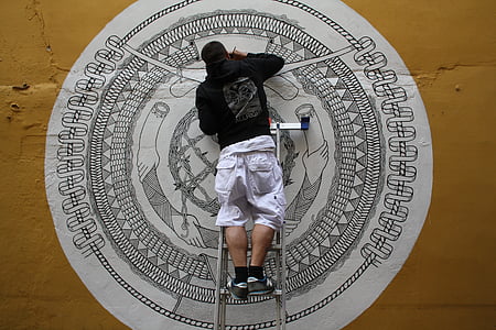 Graffiti, arte urbana, cerchio, pittura, parete