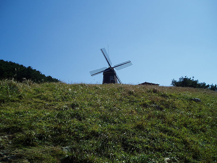 windmill, s, hill, field, landscape, scenery, nature