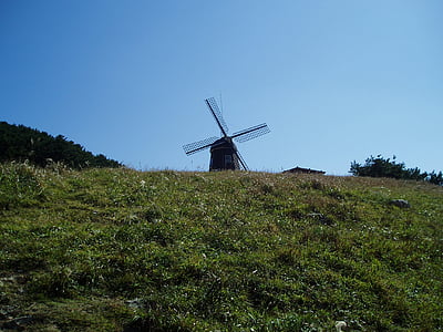 větrný mlýn, s, Hill, pole, krajina, scenérie, Příroda