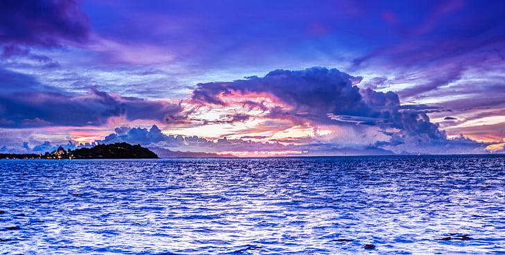 Bora-bora, Sunset, pilvet, taivas, Ocean, Island, loma
