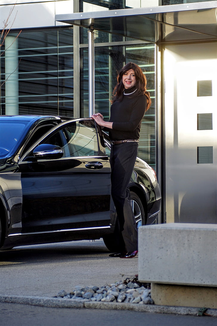 businesswoman, mercedes, black, shiny, design, auto, elegant