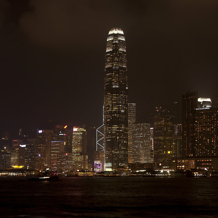 Hong kong, Chiny, Miasto, miast, drapacze chmur, Skyline, noc