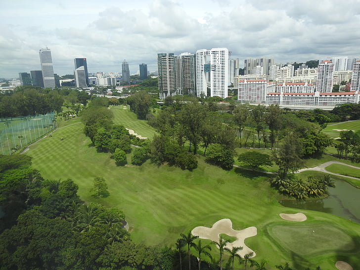 Singapore, Singapore golfbana, Golf, Golfbana, fairway, grön, stadsbild