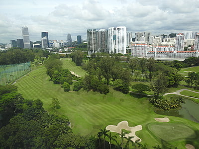 Singapur, Singapur golfové hřiště, Golf, Golfové hřiště, Plavební, zelená, Panoráma města