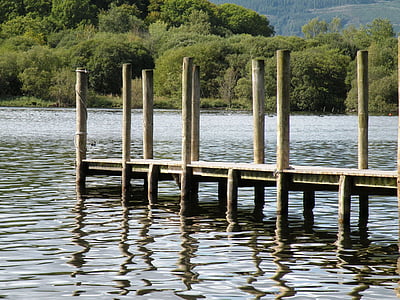 docka, Pier, pålverk, sjön, vatten, trä, reflektioner