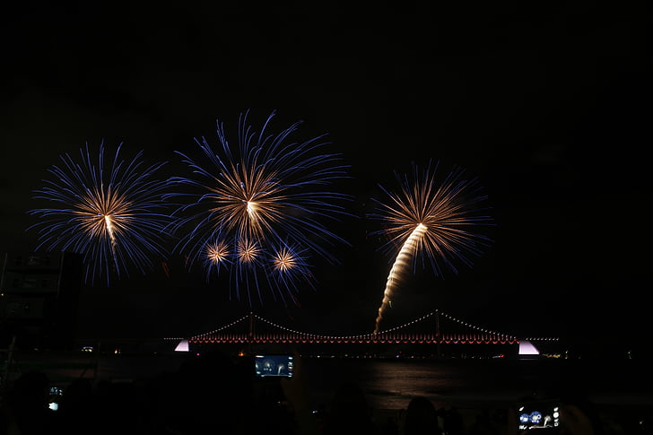 fireworks, light, light stem, sea