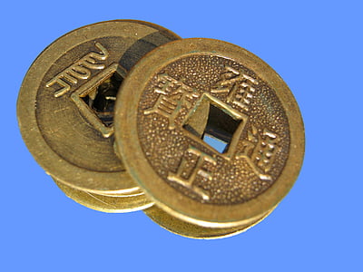 monede, Chineză, gaura, noroc, metal, caractere, monede