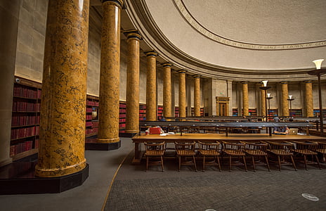 knjižnica, Manchester, notranjost, stebri, učenje, študija, stari