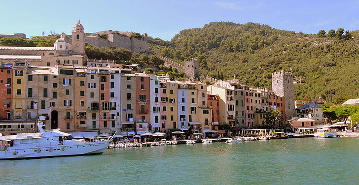 łodzie, morze, Domy, kolory, kolorowe, Porto venere, Liguria