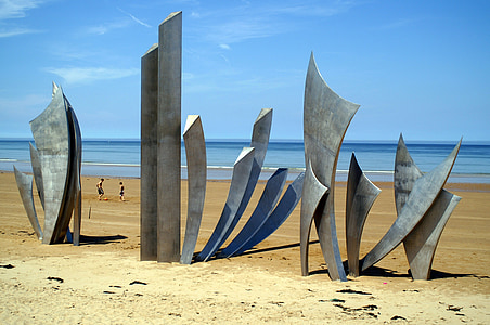 Frankrike, Normandie, Omaha beach, stranden, kysten, monument