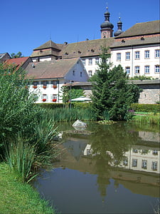 st peter, monastery, pond, mirroring, tower, church tower, building